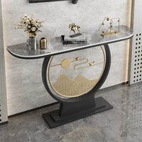 Meuble d'entrée moderne de style chinois, en fer, avec plateau en pierre, étagère de rangement mobile pour espaces commerciaux
