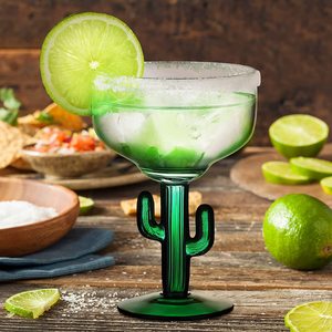 Vasos de Margarita con Borde Verde Cactus, Vaso de Cóctel de Cactus Soplado a Mano - Product Image 4