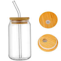 Entrepôt USA stocké 12oz 16oz clair givré sublimation blancs verre Mason Jar bière peut tasse en verre avec couvercle en bambou et paille