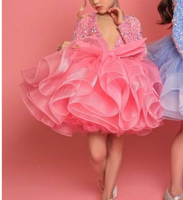 Vestidos de lujo de fiesta de cumpleaños para niñas, de color rojo