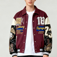 Veste en laine pour homme avec logo brodé personnalisé OEM, manches en cuir, veste de baseball, bomber, varsity, collège, varsity