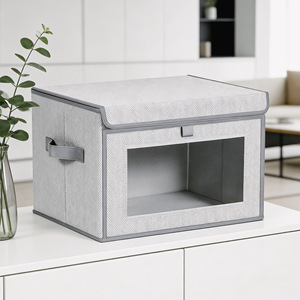 Flip-Top Window Storage Box Rectangle Foldable With Lid And Stackable Clothes Box Modern Minimalist Design - Product Image 1