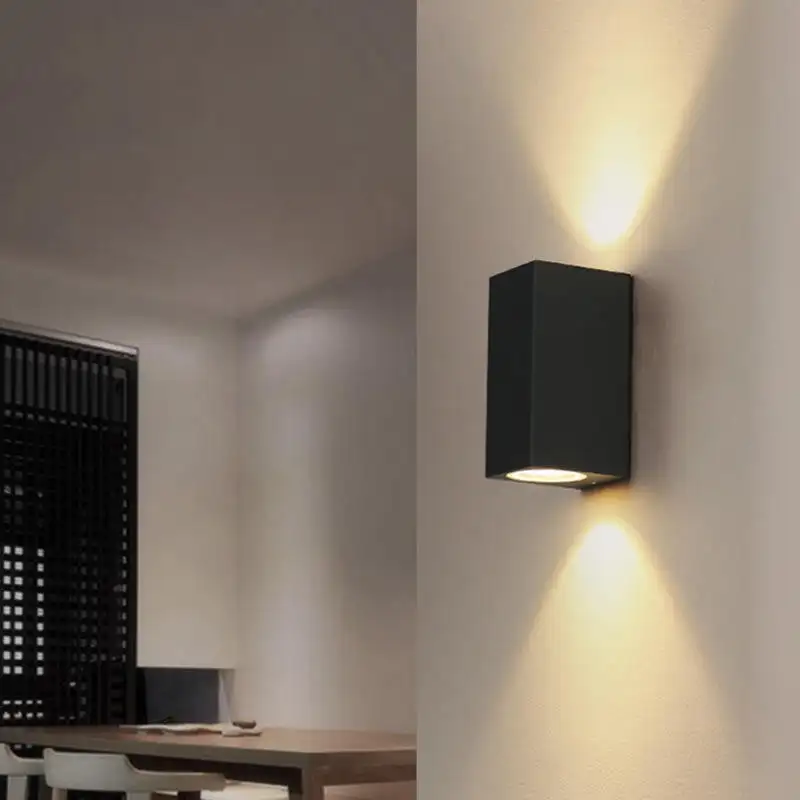 Soporte de lámpara de material de aluminio cuadrado, IP65, iluminación arriba y abajo, lámparas de pared led modernas, luz de pared al aire libre GU10