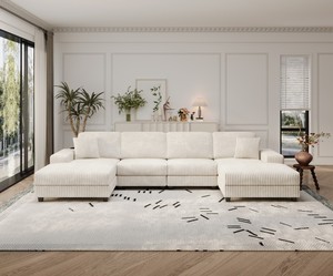 Convertible <b>U</b>-shaped Combination Sofa Set Corduroy Fabric Modern Comfortable Large Size 4 Seat Apartment <b>Living</b> Room Double - Product Image 6