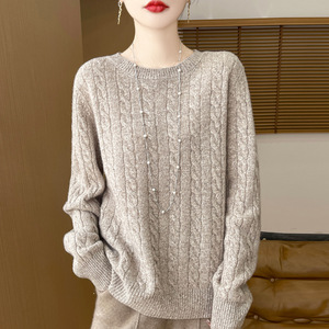 Suéter de Punto con Cuello Redondo y Manga Larga para <span class=keywords><strong>Mujer</strong></span>, Estilo Coreano, 100% <span class=keywords><strong>Lana</strong></span>, Otoño Invierno, Nuevo, en Oferta - Product Image 4