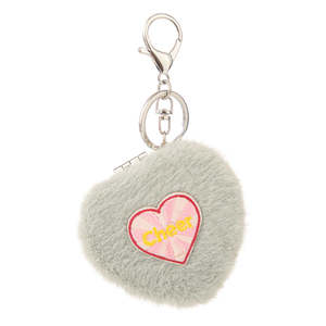 Espejo compacto de doble cara con aumento 3X, de peluche con forma de corazón, llavero de piel sintética, plegable para viaje, acabado plateado, suave y esponjoso para bolsillo - Product Image 2
