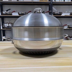 Large Size High Quality Honeycomb <strong>Wok</strong> <strong>Non</strong> <strong>Stick</strong> 304 Stainless Steel Pan with Lid Custom Double Ea Induction <strong>Wok</strong> Pan - Product Image 6