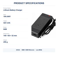 Chargeur de batterie Li-ion 42V 2A, prise DC 5,5x2,1 mm pour trottinette électrique pliable Kugoo S1 G2 Pro Fiido D1 D2 D2S D4S