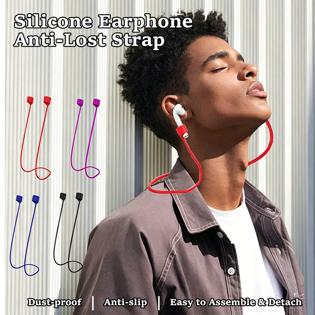 Magnetic Silicone Anti-Lost Lanyard Compatible Cylindrical Bluetooth Earbuds Neck Strap Apple Wireless Headphones Durable