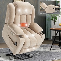 Fauteuil inclinable électrique beige en chenille, design américain, avec coussin supérieur, massage chauffant, capacité 350 lbs, durable, pour salon