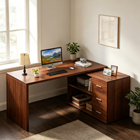 Bureau d'angle modulable en L pour villa, design moderne, en bois, avec 3 tiroirs pour rangement