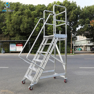 Tùy Chỉnh Xách Tay Nhôm Hợp Kim Thang Với Lan Can Thép Cán Bánh Xe Di Động Làm Việc Nền Tảng Thang - Product Image 2