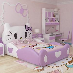 Cama de Cuero Ecológica Tamaño Twin de Hello Kitty con Barandilla para Niñas, Decoración para Dormitorio Infantil - Product Image 3