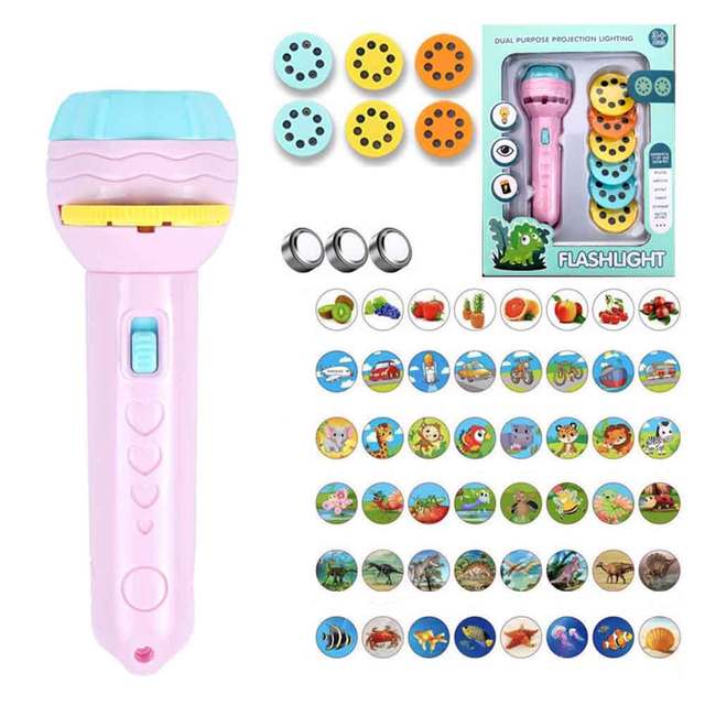 Projection Flashlight Modern Early Education Enlightenment Cartoon Digital Children Toy Night ABS Mini LED Battery Operated