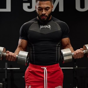 T-Shirt da Allenamento a <span class=keywords><strong>Pois</strong></span> per Uomo con Logo Personalizzato, Maglietta Aderente ad Alta Elasticità a Maniche Corte, Traspirante ed Elastica per Palestra - Product Image 4