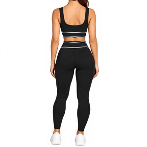 Ensemble de vêtements de sport 2 pièces noir pour femmes, soutien-gorge de sport, leggings taille haute, tenue de sport pour entraînement, fitness, yoga - Product Image 2