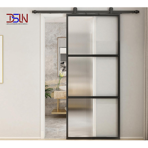 Puerta Corredera Moderna de Madera Sólida con Panel de Vidrio Interior, Kit de Herrajes Ahorradores de Espacio, Fabricante y Proveedor - Product Image 1