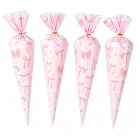Nouveaux sacs cadeaux triangulaires roses à thème nœud, de qualité alimentaire, pour bonbons et biscuits, avec pochettes en forme de cœur, fournitures pour fêtes d'anniversaire