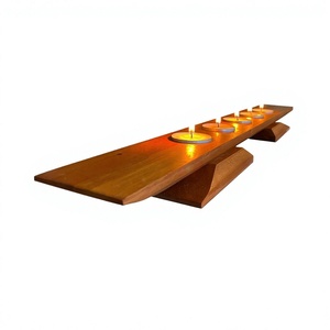 Handmade Wooden Rectangle <b>Tea</b> Light Holder & Candle <b>Stand</b> Eco-Friendly & Durable Brown Decor for Home Christmas Tabletop - Product Image 1