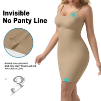 1342L ODM Sous-vêtement gainant invisible lisse pour femme, col rond, rembourré, longue chemise de nuit, lingerie intime