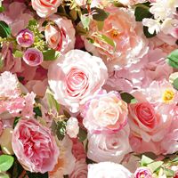 Mur de fleurs artificielles de luxe en soie simulée, roses et hortensias roses, pour mariage en extérieur - Fait main pour jardin
