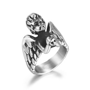 Men's <b>Titanium</b> Steel Angel <b>Ring</b> With Wings Geometric Design SA1093 Gift Jewelry - Product Image 1