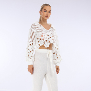 Wholesale Custom Summer <strong>Woolen</strong> Knitted Anti-Pilling Sexy Fashionable V-neck Short Style Long Sleeved Women's Casual <strong>Top</strong> - Product Image 3