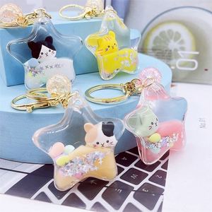 Star Cat Liquid Keychain - Cartoon <b>Floating</b> Bottle Pendant Quicksand Cat Charm for Bag - Product Image 1
