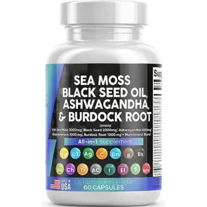 Fonte de fábrica OEM Ashwagandha Cúrcuma Bladderwrack Clorófila de íodo Acv Sea Moss Cápsulas de óleo de semente preta