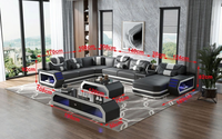 Modernes Weißes Echtleder-Ecksofa-Set mit LED-Beleuchtung für das Wohnzimmer