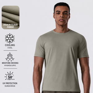 T-shirt d'entraînement à séchage rapide pour homme, manches courtes, col rond, coupe classique, jersey de coton respirant, pour la course à pied et le fitness - Product Image 1