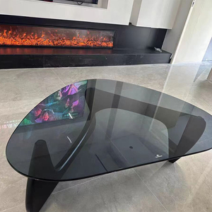 Tavolino da Caffè Moderno Nordico in Legno Massello con Piano in <span class=keywords><strong>Vetro</strong></span>, Tavolino <span class=keywords><strong>Rotondo</strong></span> Artistico per Arredamento Soggiorno - Product Image 6
