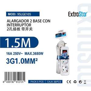 Bloc de prises à 2 trous de 1,5 m avec interrupteur, base d'alimentation électrique pour usage domestique, pièces <span class=keywords><strong>en</strong></span> plastique pour appareils électroménagers - Product Image 3