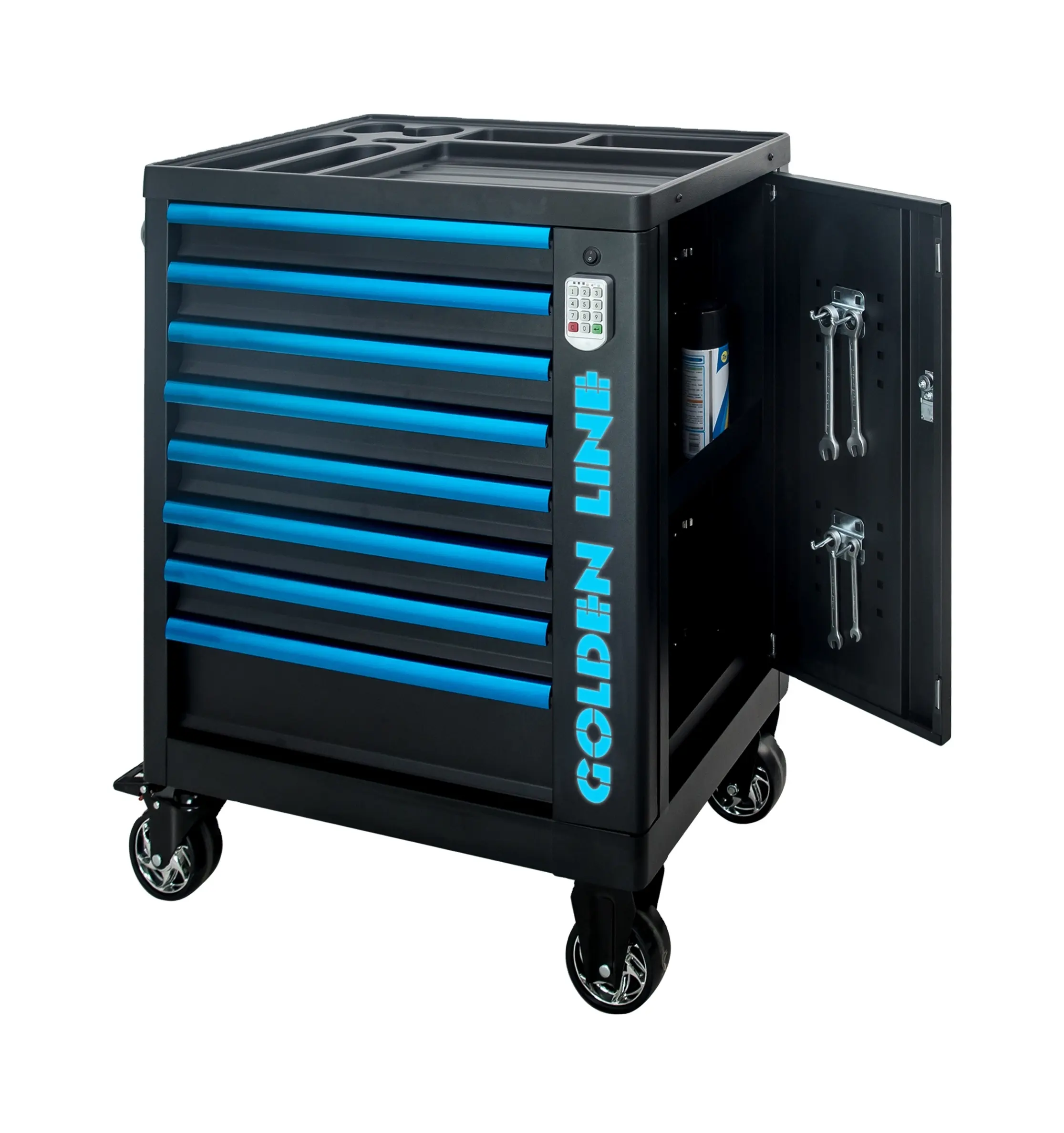 Kotak Peralatan bengkel kabinet Roller penyimpanan 8 laci dilengkapi dengan kunci keamanan Digital