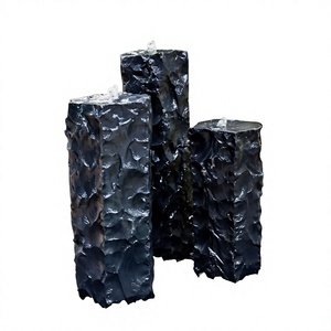 Ensemble de fontaine à colonnes en basalte naturel moderne 3 pièces - Fontaine à eau en pierre naturelle pour la décoration de jardin et de cour - Product Image 1