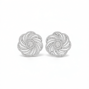 Orecchini a lobo E3397 in oro bianco con diamanti a forma di fiore, incastonatura a canale, gioielli di lusso da donna - Product Image 1