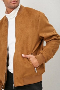 Veste bomber zippée pour homme KY <span class=keywords><strong>Camel</strong></span>, poches inclinées, manches longues, doublure tissée, simili daim côtelé pour le printemps, service OEM - Product Image 5