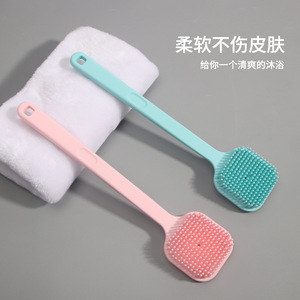 Silicone <b>Bath</b> <b>Brush</b> Square Shape Long Handle Soft Bristles <b>Back</b> Scrubber Body <b>Brush</b> - Product Image 2