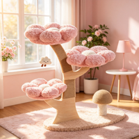 BlossomTree Arbre à chat moderne de luxe de grande taille 90 cm à 4 niveaux, avec perchoirs en peluche rose triple fleur, poteau à gratter en sisal en forme de champignon et jouet nuage