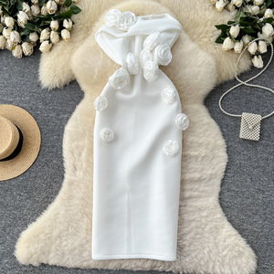 <span class=keywords><strong>Robe</strong></span> <span class=keywords><strong>longue</strong></span> moulante bustier pour femme, élégante et haut de gamme, avec fleurs en relief, idéale pour les soirées - Product Image 3