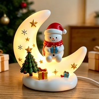 Lampe de nuit de Noël en résine avec figurine de bonhomme de neige, lampe LED chaude avec arbre et étoile, décoration de table de Noël, cadeau