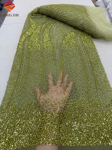 Thiết kế thời trang Cam vải ren Châu Phi với hạt và <span class=keywords><strong>sequin</strong></span> 5 yards sang trọng pháp Tulle Wedding ren vải nặng đính cườm - Product Image 2