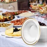 Assiettes et bols profonds jetables en plastique rigide PS estampés or, vente en gros usine Heteng, pour ramen et soupes ; personnalisation disponible