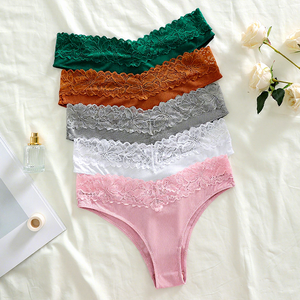 Braguitas invisibles de bikini acanaladas de talle bajo, transpirables y finas, con ribete de encaje, para mujer, tallas grandes, al por mayor - Product Image 3