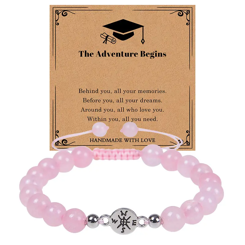 2023 Beste Wens Afstuderen Sieraden Cadeau Natuursteen Kristal Kompas Kralen Armband Met Verschillende Inspiratie Kaart