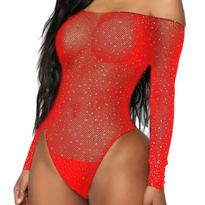 2024 mono Sexy brillante de manga larga, lencería de red, mono transparente Sexy con diamantes de imitación brillantes para mujer, San Valentín - Product Image 6