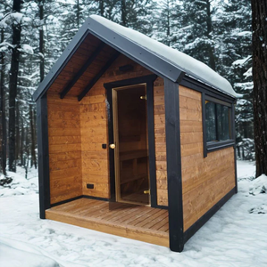 屋外強化ガラスドア無垢材2人用サウナ屋外伝統的サウナキャビン - Product Image 1