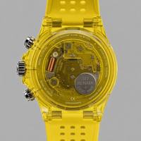 Montre chronographe analogique Miyota jaune transparente avec logo personnalisé, directement de l'usine, pour homme, mode sport, bracelet en caoutchouc, mouvement à quartz