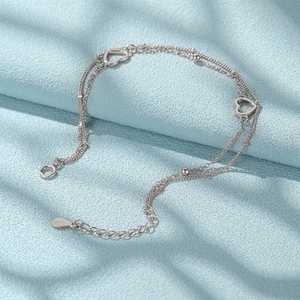 Pulsera CANNER Simple S925 de Plata de Ley con Doble Corazón y Cadena Rollo Chapada en Oro de 14k/18k, Regalo para Chicas - Product Image 5