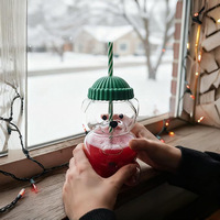 Gobelet en verre en forme d'ours en peluche de 500 ml avec logo de marque personnalisé, avec paille, gobelet réutilisable pour boissons froides, tasse à café avec couvercle